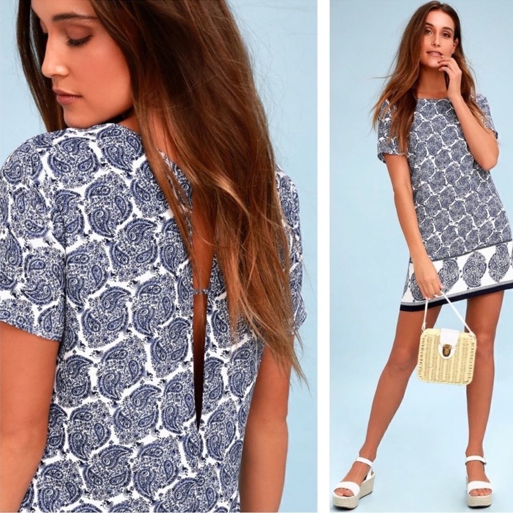 Lulus Taj Mahal Tour Blue White Paisley Dress Sz Small - Picture 1 of 4